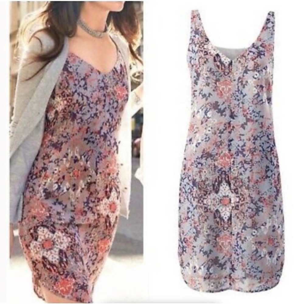 Cabi Fresco Shift Mini Slip Dress Women’s MEDIUM Purple Orange V-Neck - Picture 2 of 7